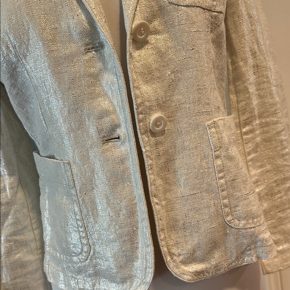 J Crew Sz 2 VTG Silver Metallic Blazer • 100% Linen - Picture 4 of 10
